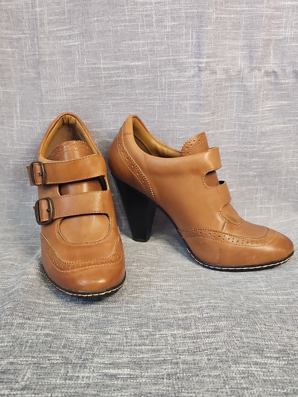 Eurosoft Tan Double-Buckle Heeled Mary Jane Booties